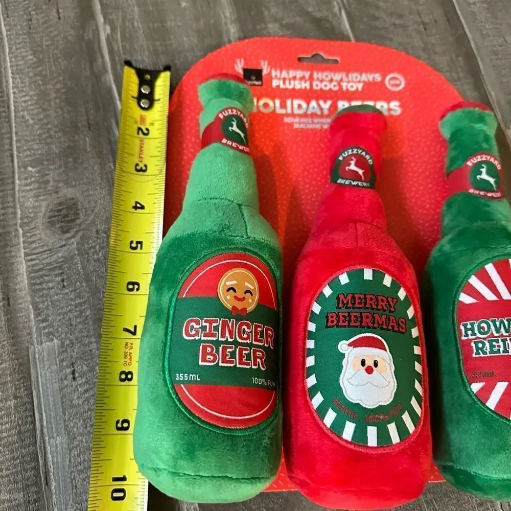 Christmas Dog Toy Beer Bottle Plush Squeaky Toys Set